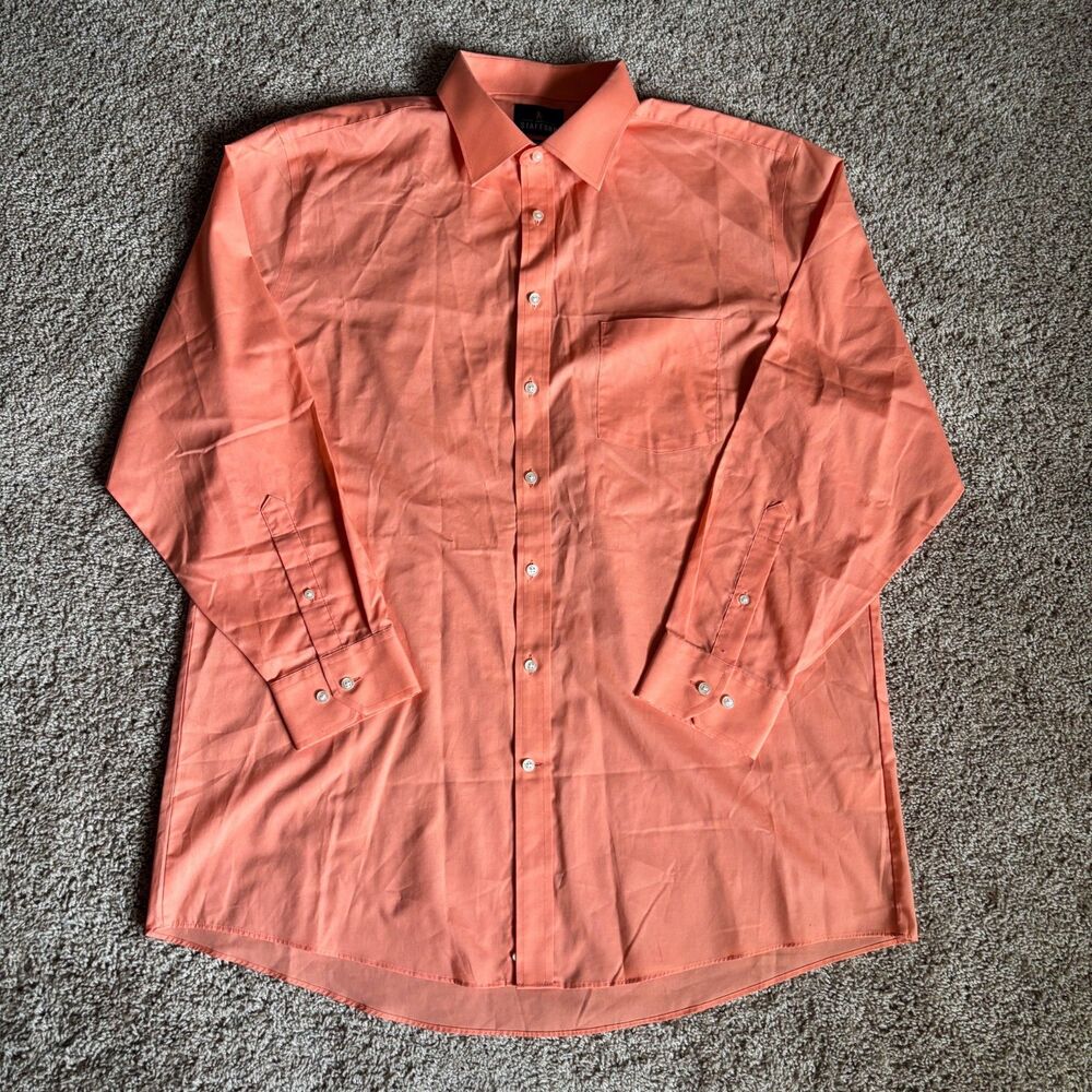 Stafford Dress Shirt Mens XL Peach Easy Care Broadcloth Professional Career